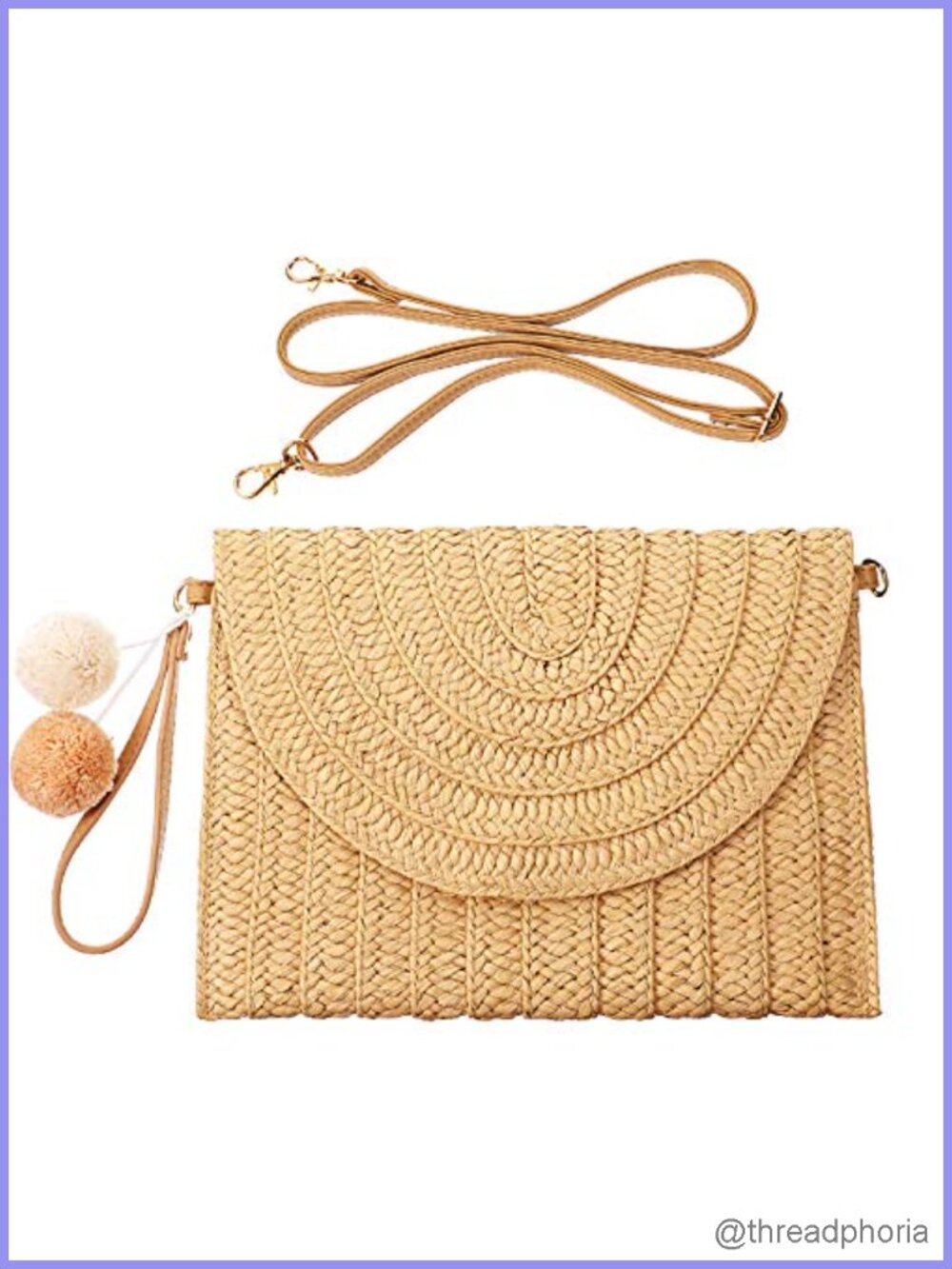 Woven Straw Clutch Crossbody Bag Handbag with Detachable Strap